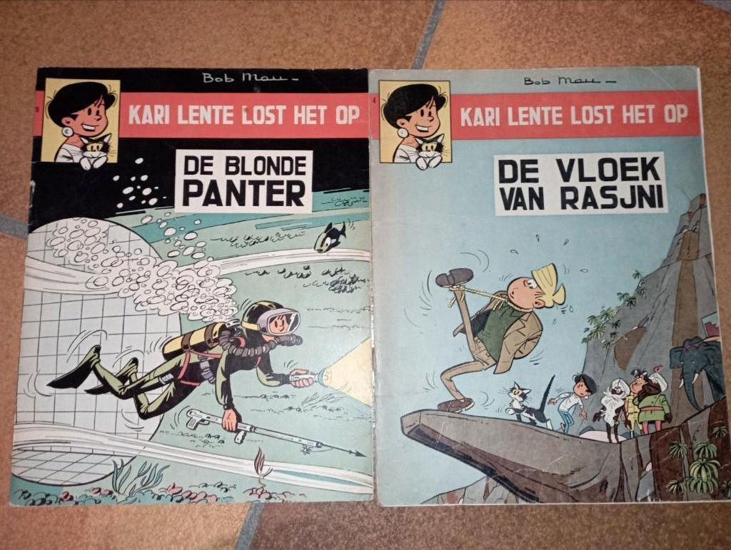 676) 2 stripverhalen Kari Lente lost het op, Boeken, Stripverhalen, Gelezen, Meerdere stripboeken, Ophalen of Verzenden