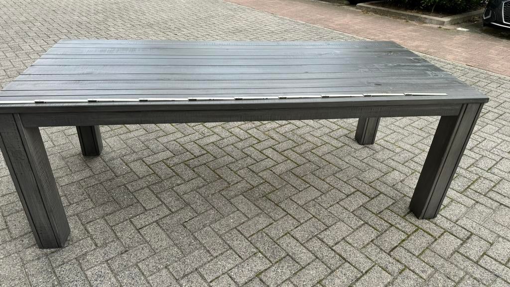 Stevige ruime houten tafel grijs -grenen hout, Ophalen, Zo goed als nieuw