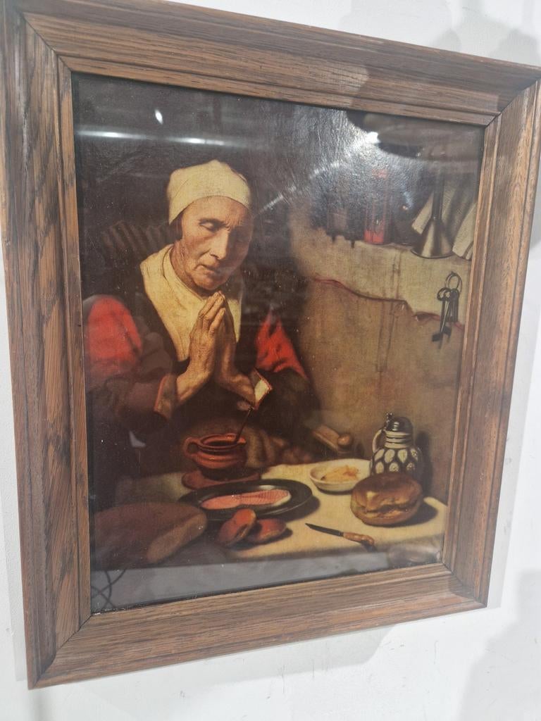 Oude vrouw in gebed kunstprint van Nicolaes Maes in kader, Antiek en Kunst, Ophalen of Verzenden