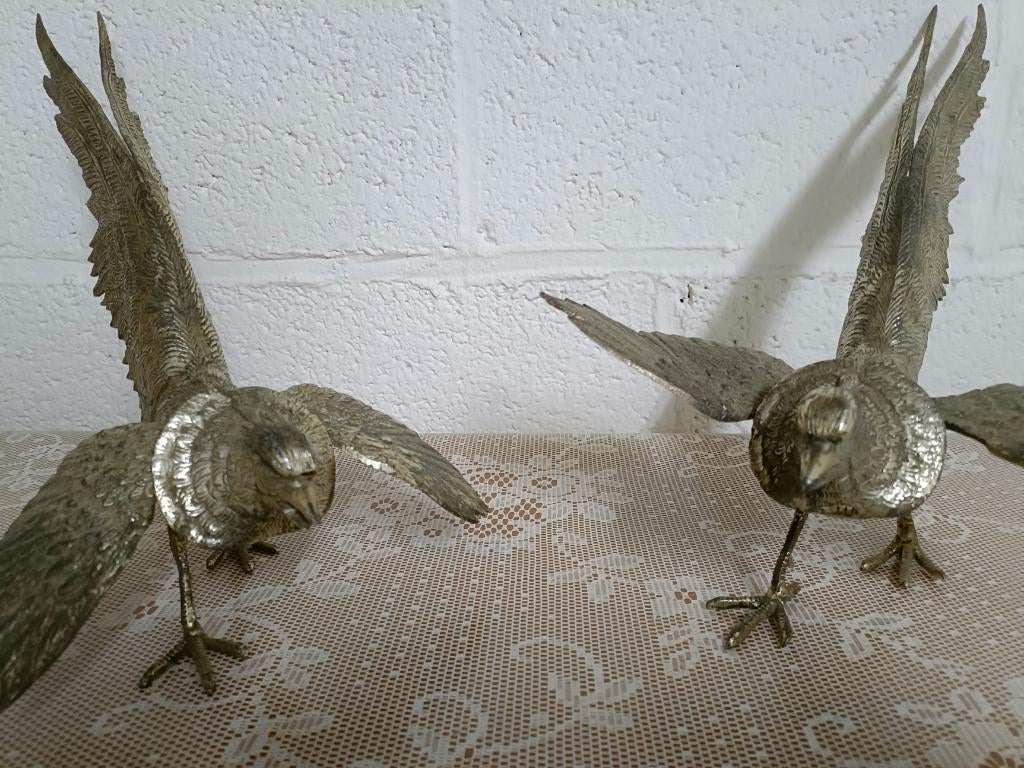 Verzilverde Bronzen Fazanten – Vintage Set uit ca. 1950, Ophalen, Brons