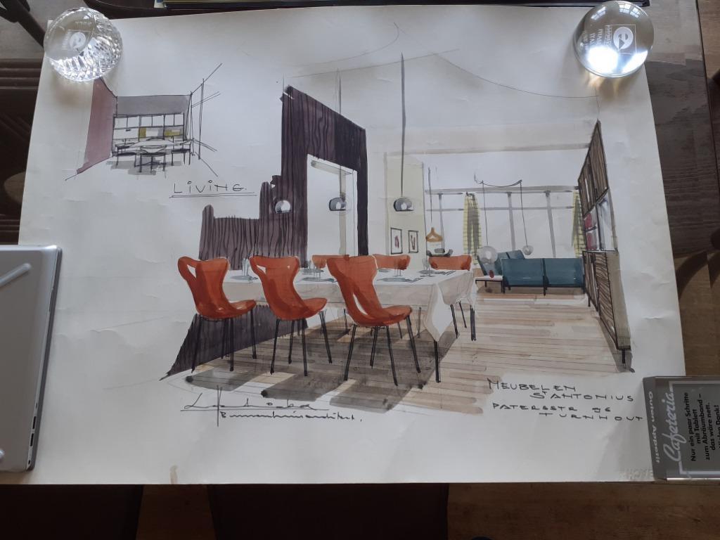 Tekening binnenhuisarchitect jaren 60 Turnhout, Verzamelen, 1960 tot 1980, Ophalen of Verzenden, Zo goed als nieuw, Gebouw