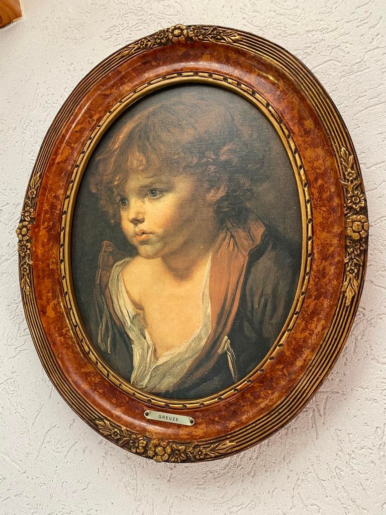 Ovalen kader met kindje. Label “Greuze”, Antiek en Kunst, Ophalen of Verzenden