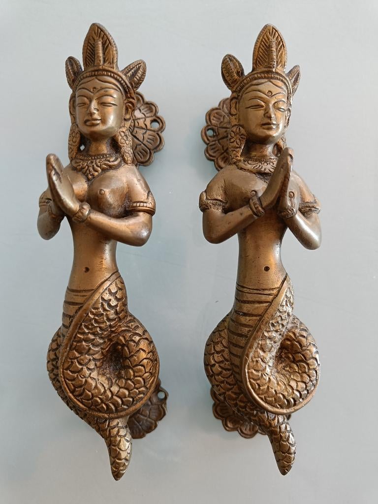 Koppel Oosterse messing/bronzen deurgrepen., Antiek en Kunst, Ophalen of Verzenden, Brons