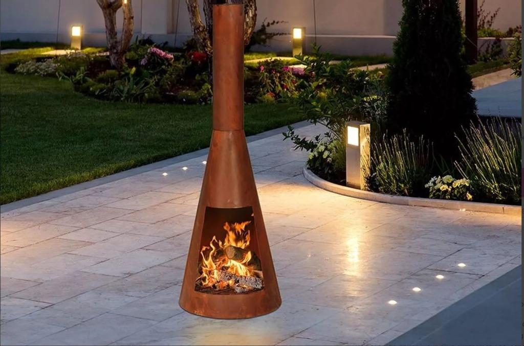 Cheminée d'extérieur en métal marron-rouille, Enlèvement, Neuf, Cheminée sur pied, Cheminée au bois