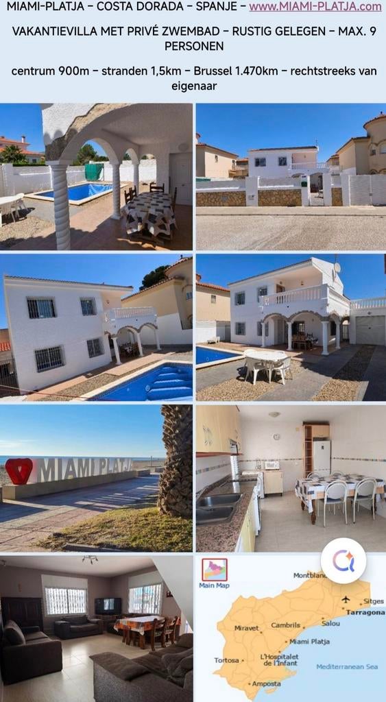 Villa de vacances Costa Dorada Espagne Miami Platja piscine, Vacances, Propriétaire, Village, Maison de campagne ou Villa, 8 personnes