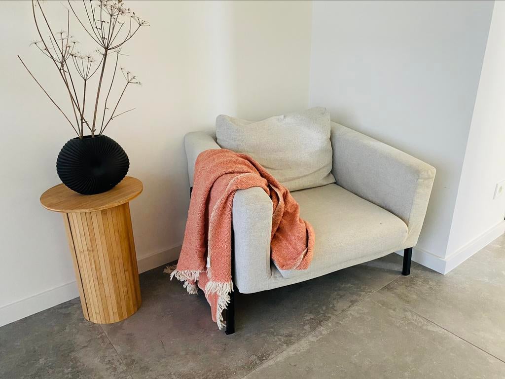 Grijze moderne stoffen fauteuil zetel 1zit Ikea goede staat, Ophalen, Gebruikt, Eenpersoons, Rechte bank