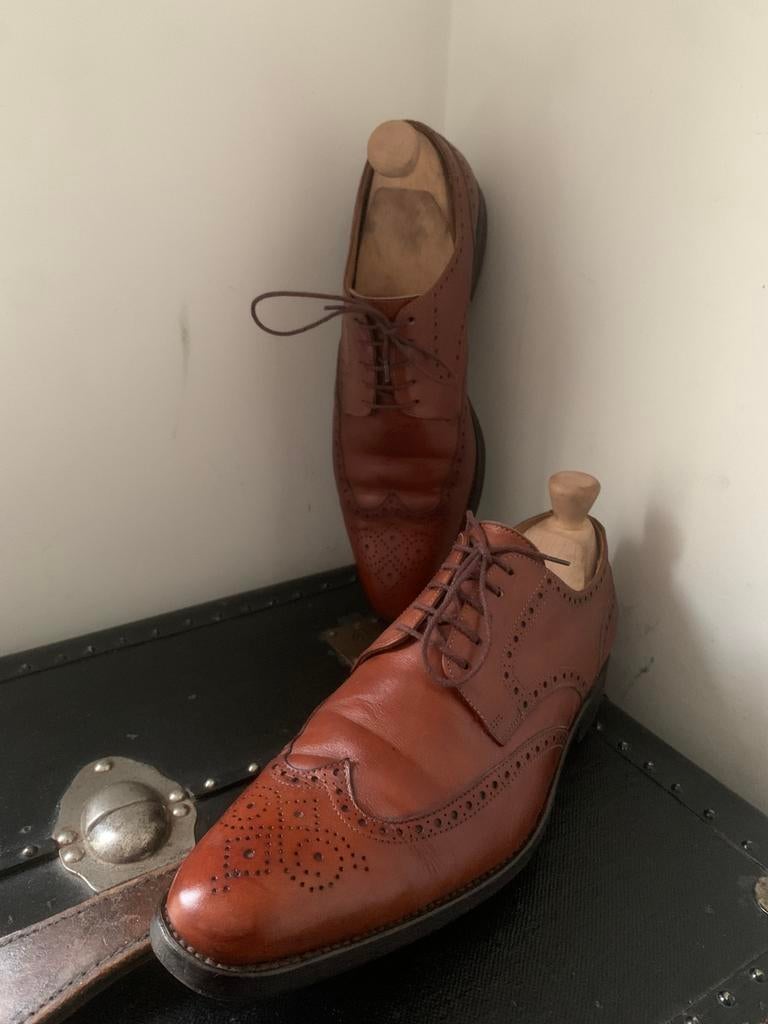 Paire de souliers Full Brogues Ludwig Görtz Cuir  42½, Enlèvement ou Envoi, Porté, Brun