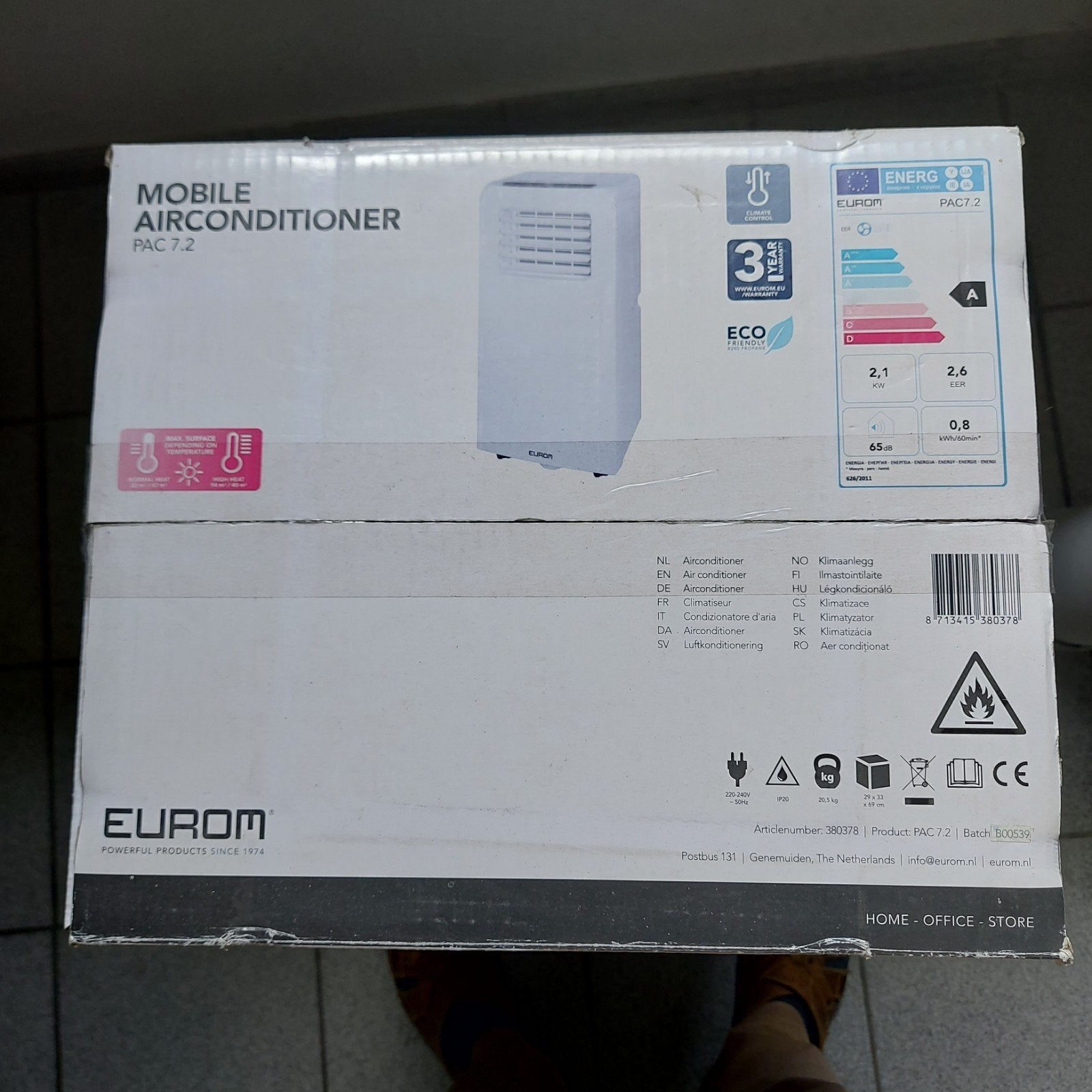 Climatiseur mobile Eurom PAC 7.2 avec 2 ans de garantie supp, Electroménager, Climatiseurs, Climatiseur mobile, Télécommande, Enlèvement