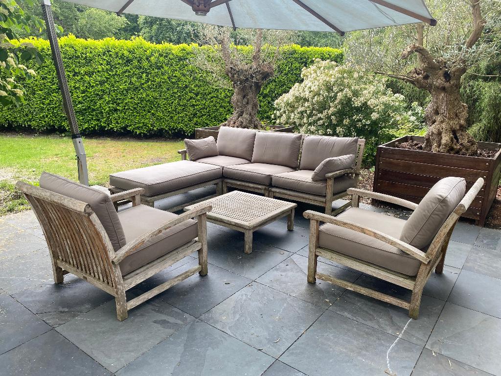 Complete loungeset teak Versus by Tribu, Tuin en Terras, Ophalen, Gebruikt, 6 zitplaatsen, Teakhout