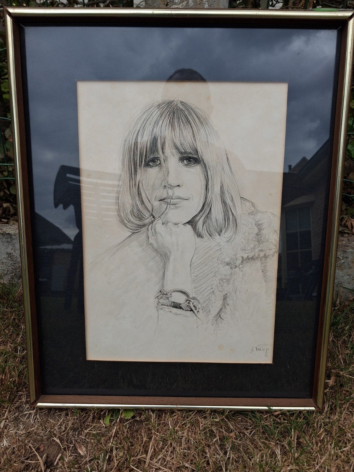 3 schilderijen, 2 pentekens ,1 kleur, Antiek en Kunst, Ophalen, Pentekening