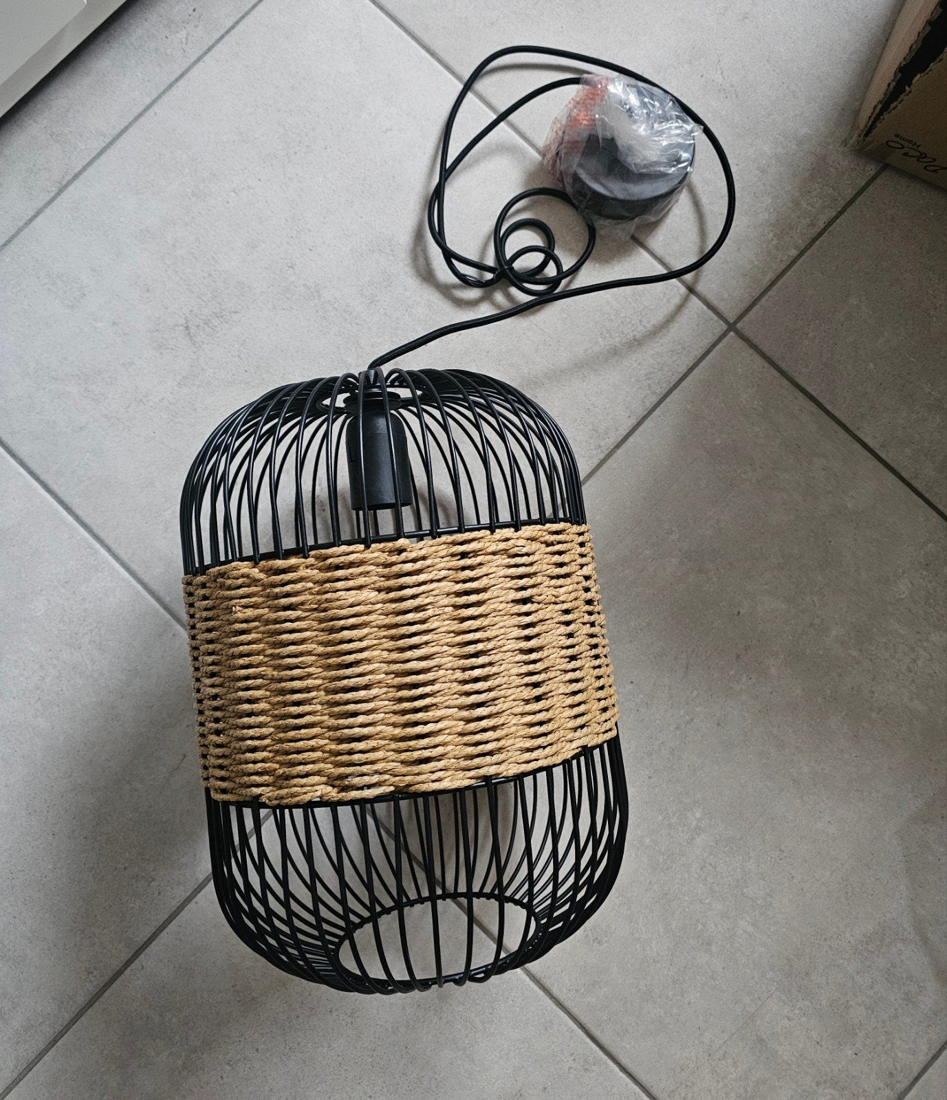 Nieuwe zwarte industriële hanglamp met touw, Enlèvement, Suspension