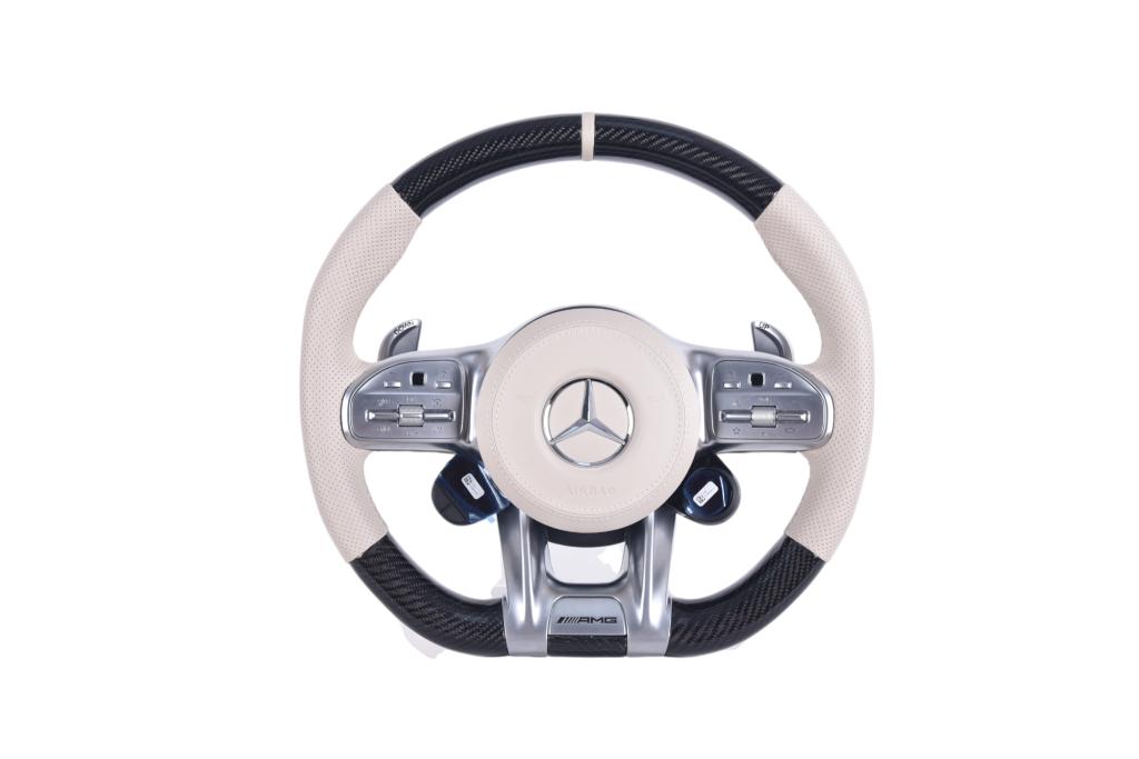 Mercedes carbon & wit leder sportstuur / stuurwiel 2014-2022, Auto-onderdelen, Niet ingevuld, Verzenden, Mercedes-Benz, Niet ingevuld