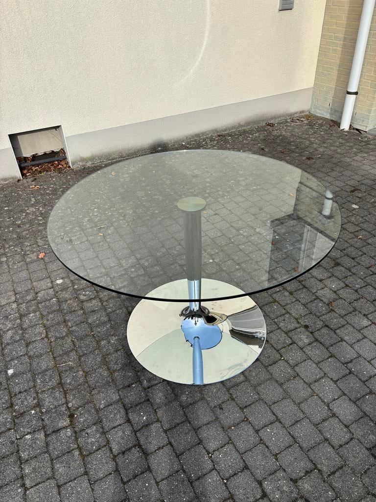 Ronde tafel glas en chroom vintage, Ophalen, Zo goed als nieuw, Glas