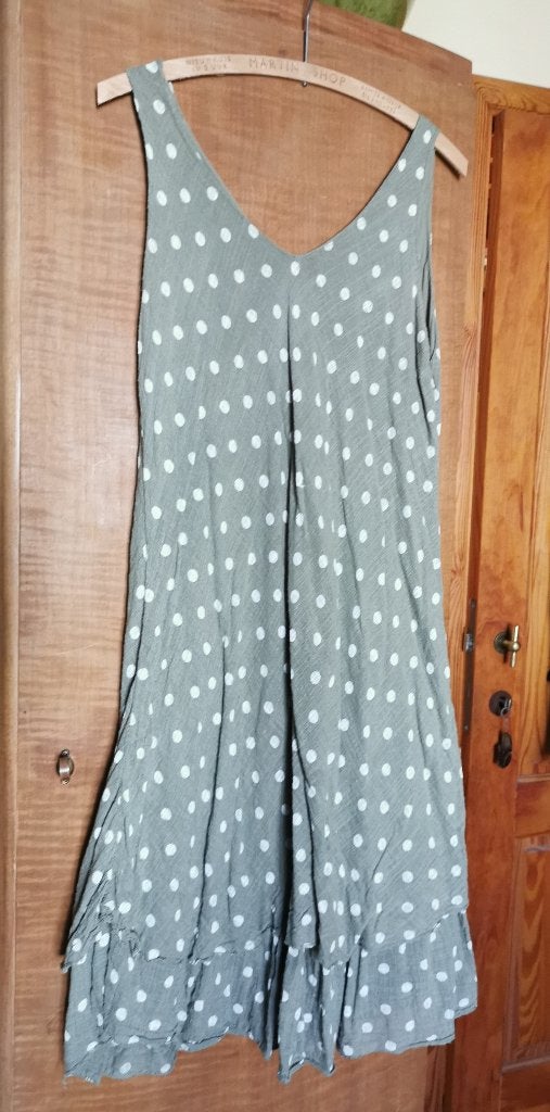 Middellange bolletjes jurk in linnen/katoen one size, Kleding | Dames, Ophalen of Verzenden, Gedragen, Overige kleuren, Onder de knie