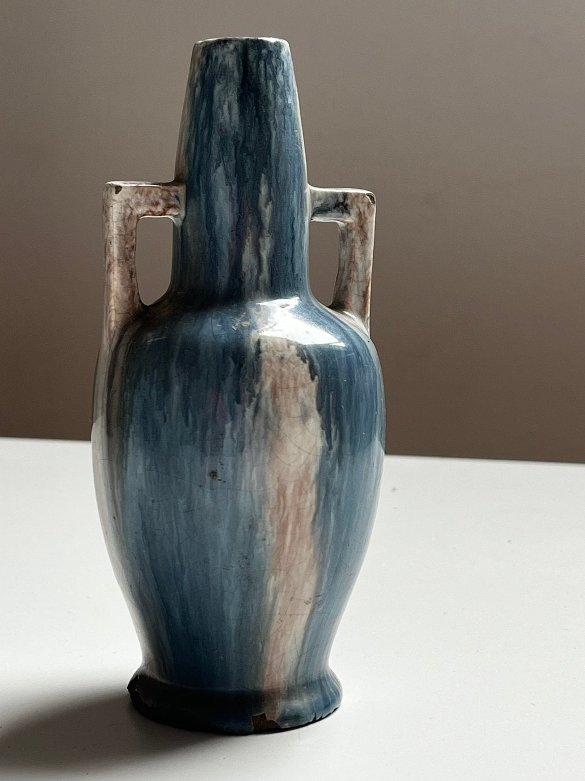 Art Nouveau vaas flambé glazuur op wit aardewerk ca 1920, Enlèvement ou Envoi, Comme neuf, Blanc
