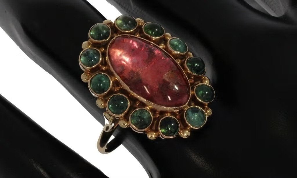 Toermalijn zeer fraaie 14k gouden ring dames vintage luxe, Ophalen of Verzenden, Goud, Ring, Met edelsteen