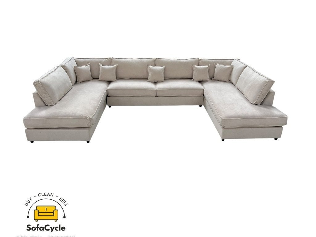 U-zetel beige ribstof XL 370 cm – nieuw, Gebruikt, Zonnestraat 223-229, 9600 Ronse, België, Info@sofacycle.be, SofaCycle VOF