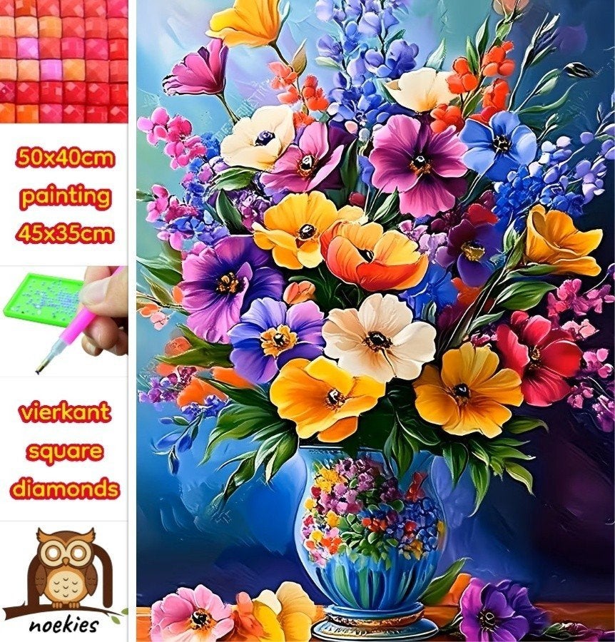 50x40cm Peinture au diamant fleurs (carrées) n 51, Hobby & Loisirs créatifs, Bricolage, Neuf, Multicolore, Autocollant, Diamond painting