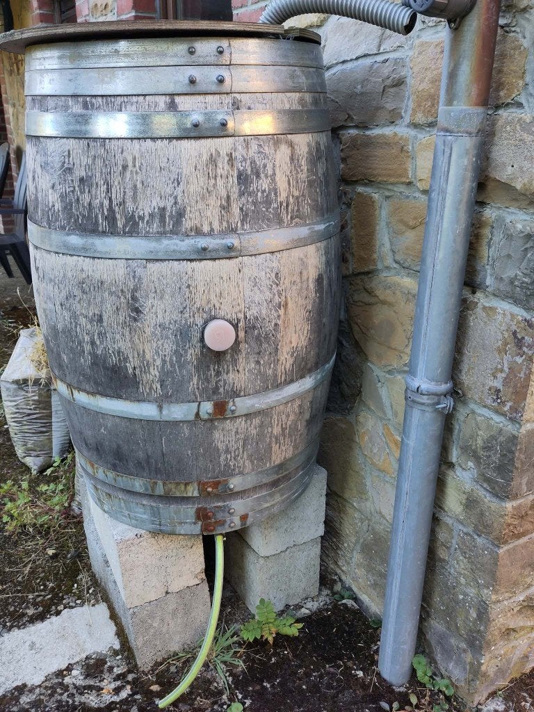 Tonneau réserve eau de pluie, 150 litres ou plus, Enlèvement, Utilisé, Avec robinet
