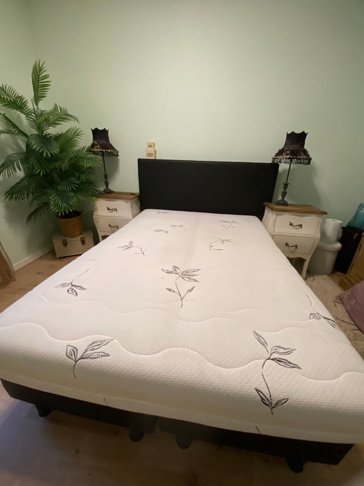 Zwarte boxspring- 140cm, Maison & Meubles, Queen size, 140 cm, Enlèvement, Utilisé