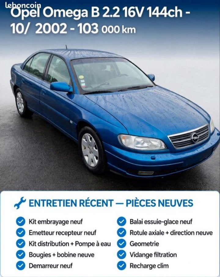 Opel Omega B 2.2 16v 144Ch 103000km!!! crit'air 2, 2198 cm³, Achat, 4 portes, 5 places