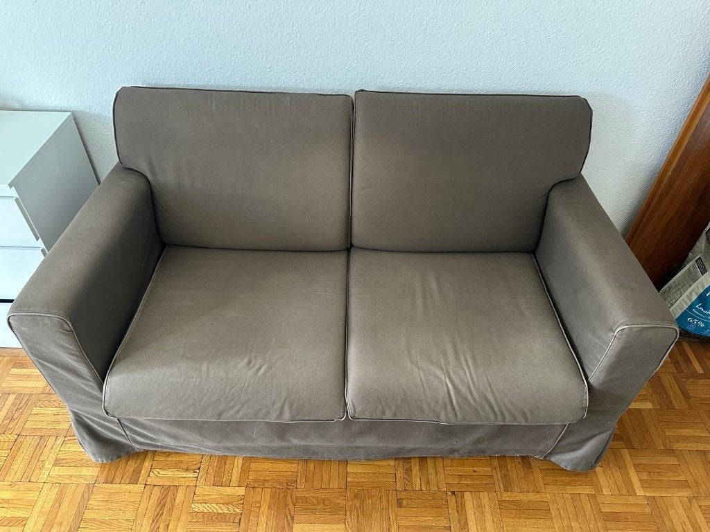 Canapé 2 places brun/taupe avec housse lavable, Maison & Meubles, 75 à 100 cm, Moins de 150 cm, Banc droit, Enlèvement