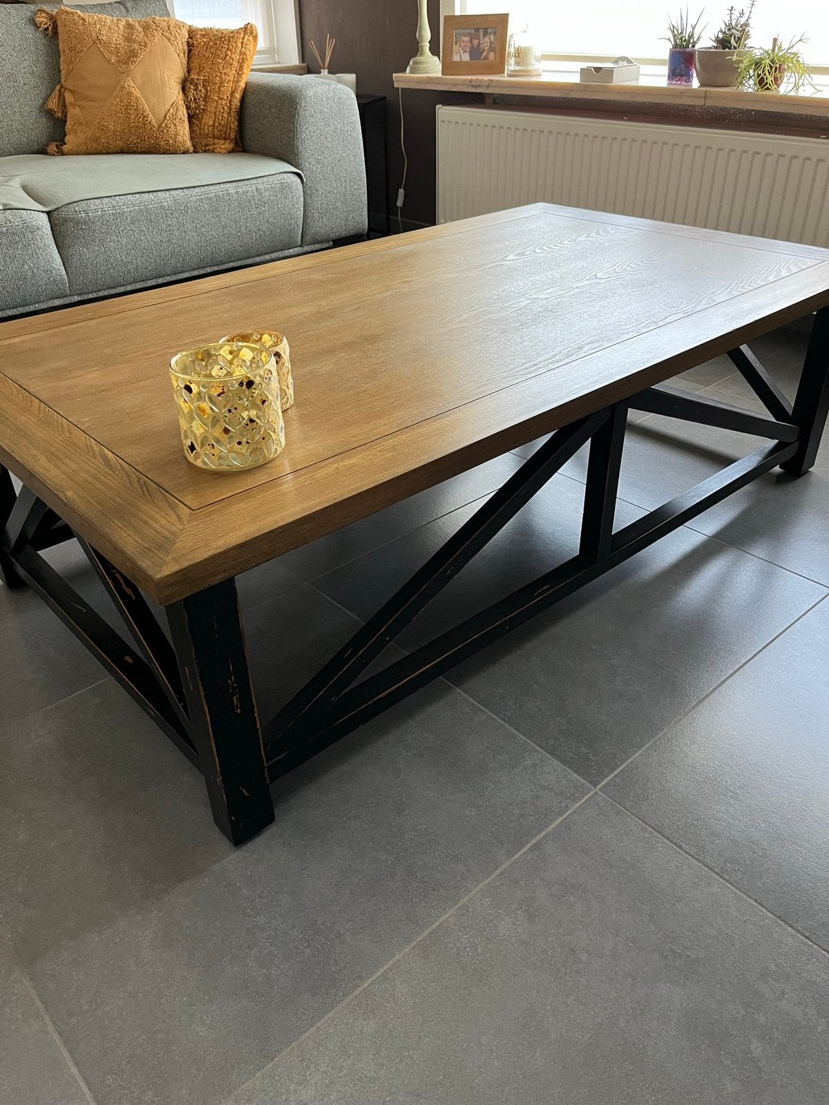 Landelijke salontafel oude look, Ophalen, 100 tot 150 cm, Eikenhout, 50 tot 100 cm
