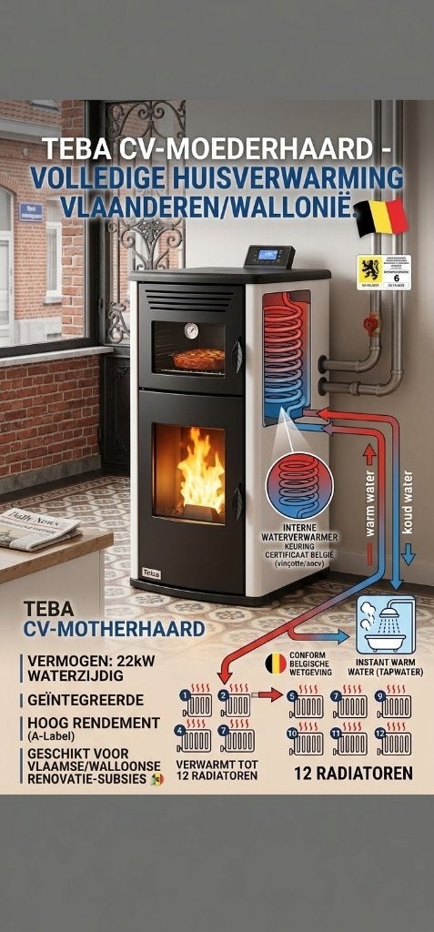 Krachtige Pellet-CV-Kachel–30 kW | 92% Rendement | Met Oven, Enlèvement, Poêle, 60 à 150 cm, Neuf