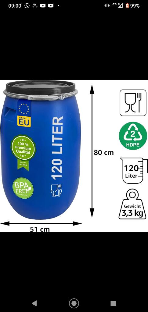 120 liter Regen ton waterton kippen voeder kunststof vaten, Tuin en Terras, 75 tot 150 liter, Ophalen, Kunststof