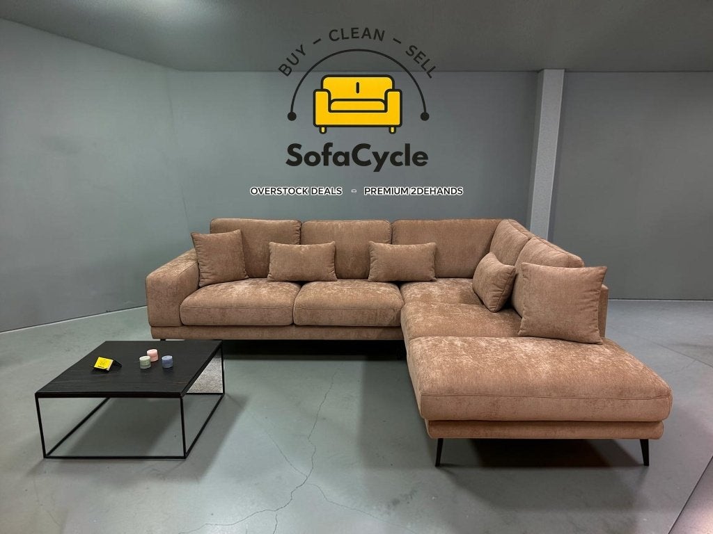 Fauteuil d'angle Luton rose taupe en tissu, angle R, Neuf, Enlèvement ou Envoi, SofaCycle VOF, Info@sofacycle.be