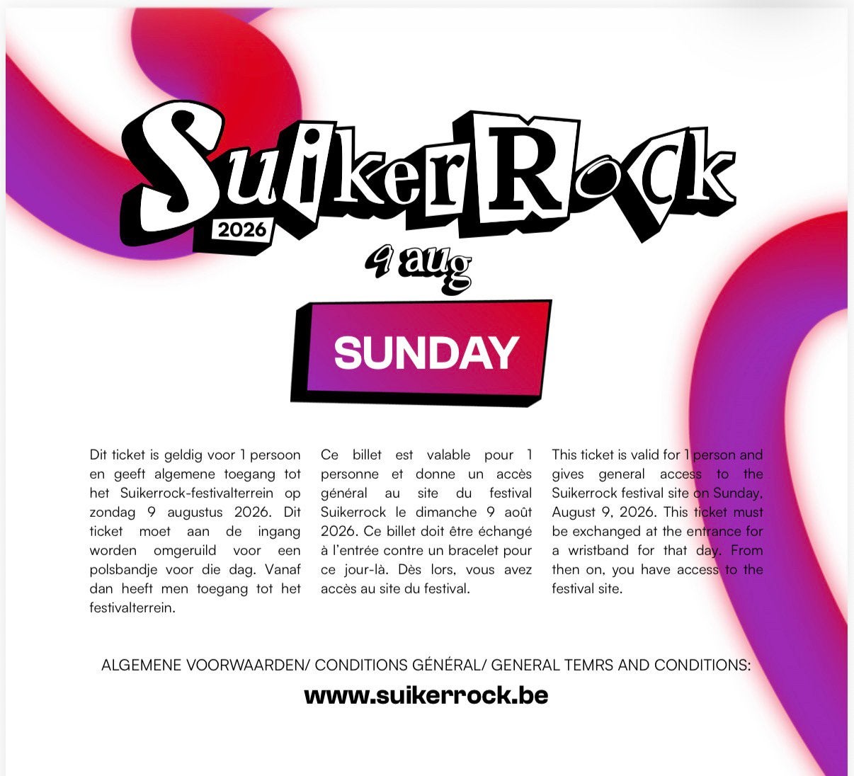 2 tickets suikerrock zondag, Tickets en Kaartjes, Overige Tickets en Kaartjes, Twee personen