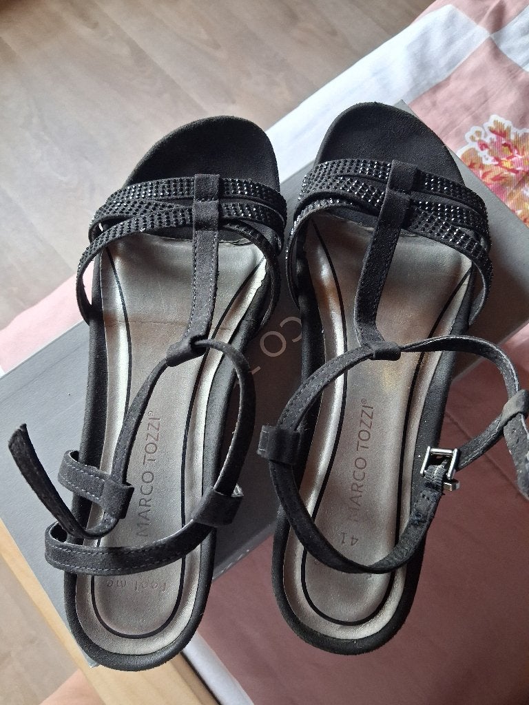 zwarte sandalen dames, maat 41, laag, Comme neuf, Envoi, Noir, Sandales et Mûles