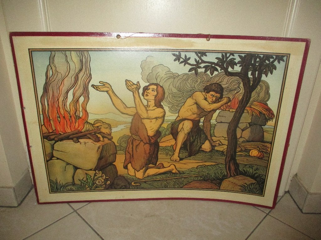Belle photo d'école religieuse - Caïn et Abel, Antiquités & Art, Enlèvement ou Envoi