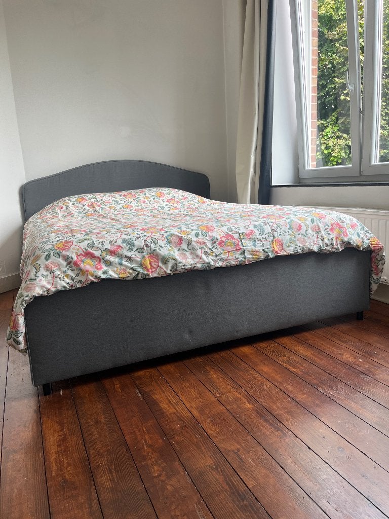 Cadre de lit IKEA, Maison & Meubles, Enlèvement, Utilisé, Deux personnes, Gris