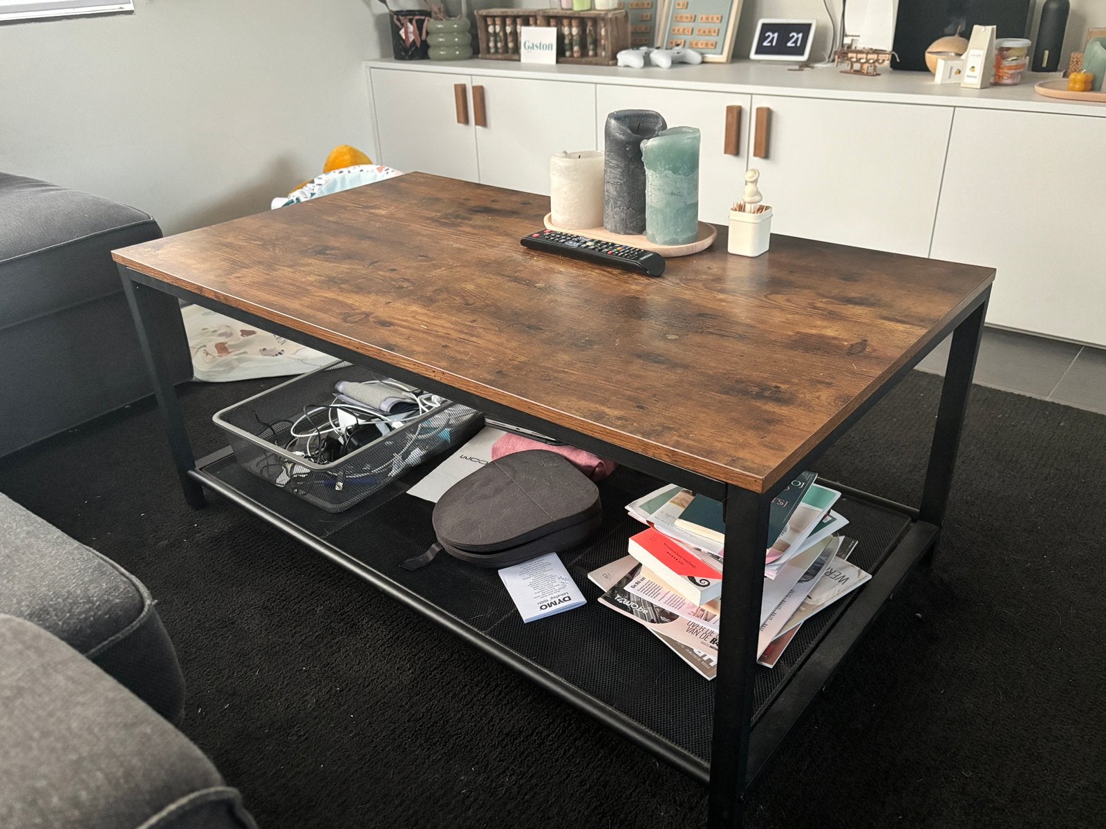 Salontafel hout en staal, Huis en Inrichting, Tafels | Salontafels, 100 tot 150 cm, 50 tot 100 cm, Zo goed als nieuw, Industrieel