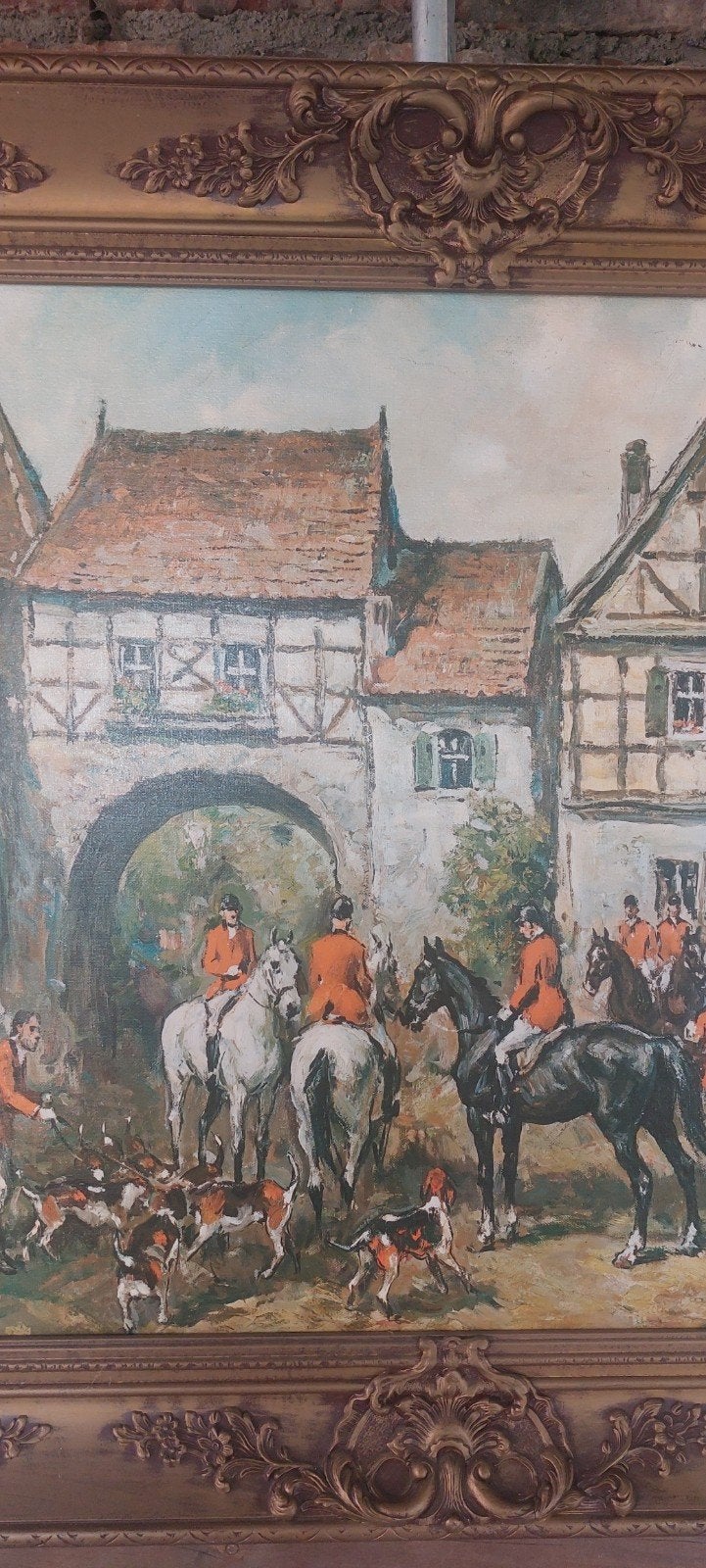 reproduktie jachttafereel schilderij (print op doek), Antiek en Kunst, Ophalen, Print, Doek