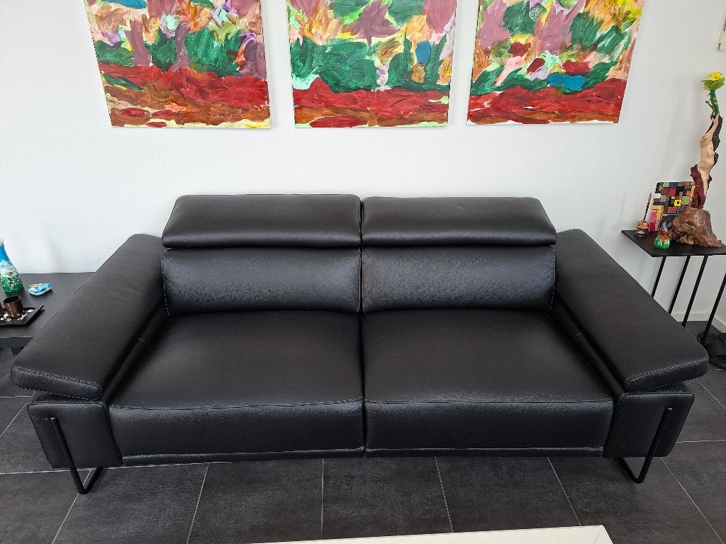 Lederen design zetel. Zwart., Huis en Inrichting, Ophalen, 100 tot 125 cm, Leer, 200 tot 250 cm