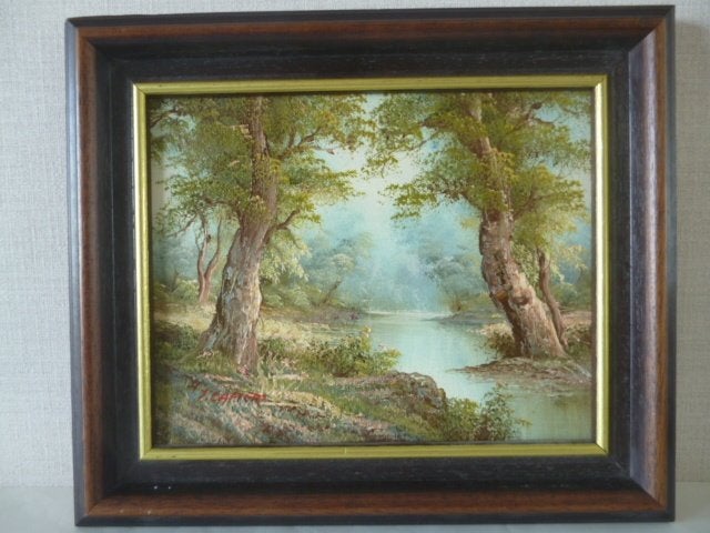 2 Mooie Landschap Schilderijtjes24x19cm - kader 33x27,5cm, Ophalen of Verzenden, Zo goed als nieuw, Schilderij