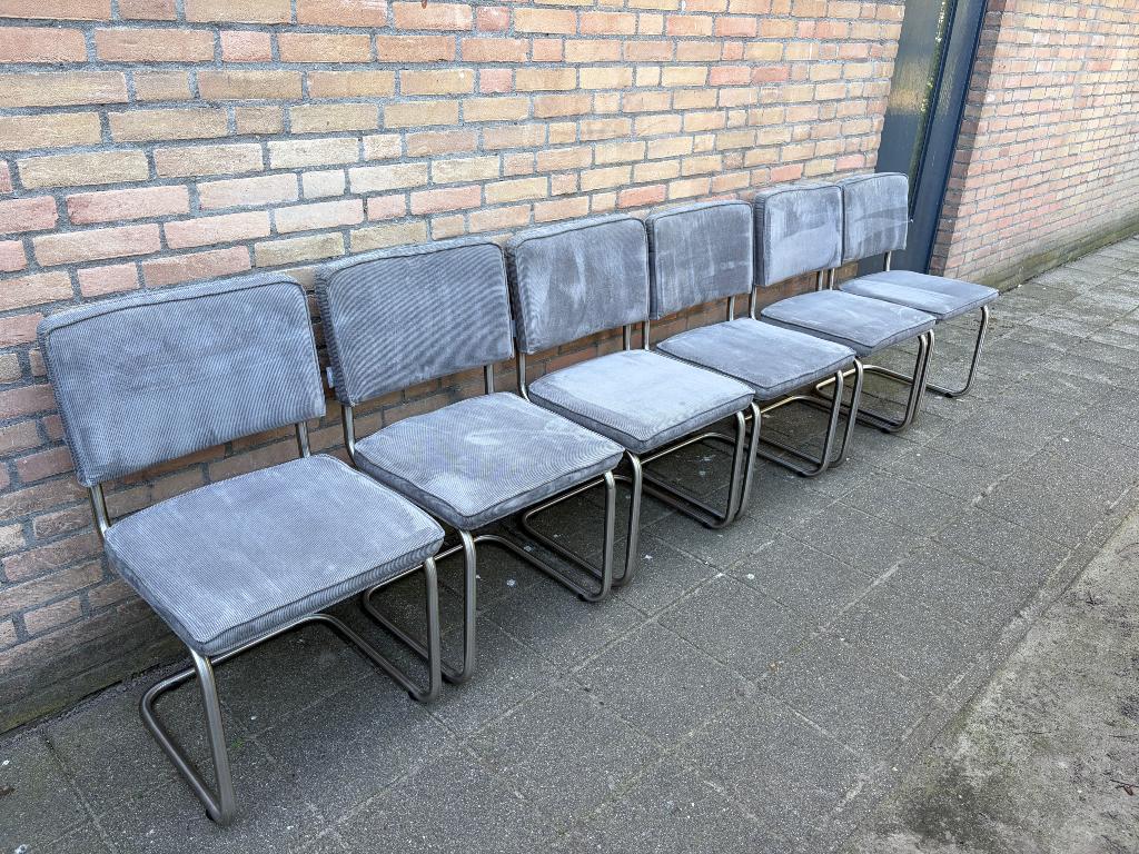 6 Grijze Zuiver Ridge Rib Ribstof stoelen, Huis en Inrichting, Ophalen, Gebruikt, Stof, Grijs