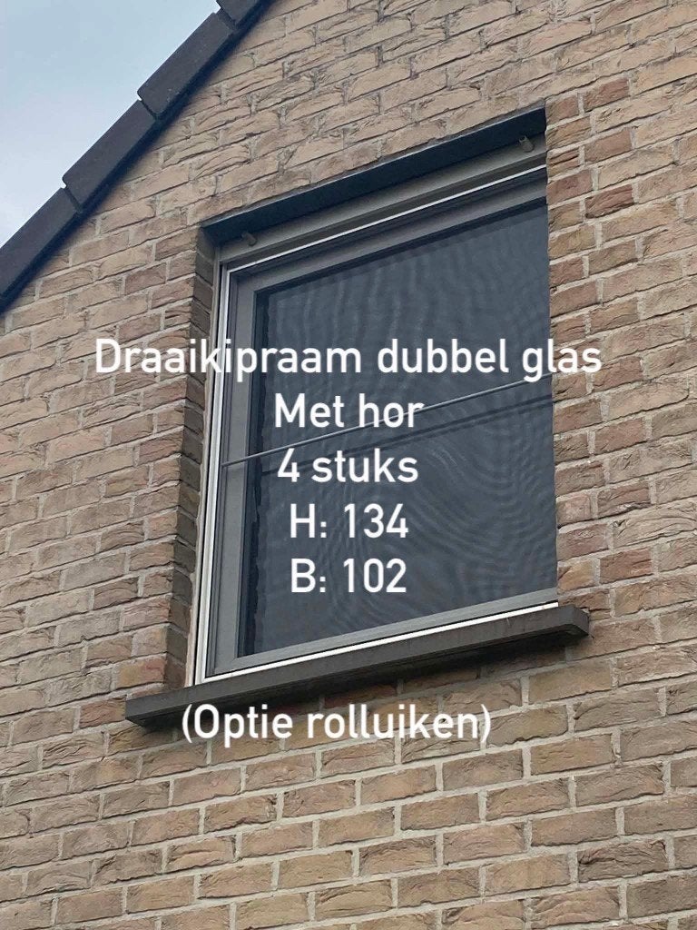 Draaikipraam dubbel glas met hor, 134 hoog, 102 breed, Doe-het-zelf en Bouw, Ophalen, Gevelraam of Ruit, Gebruikt, 80 tot 120 cm