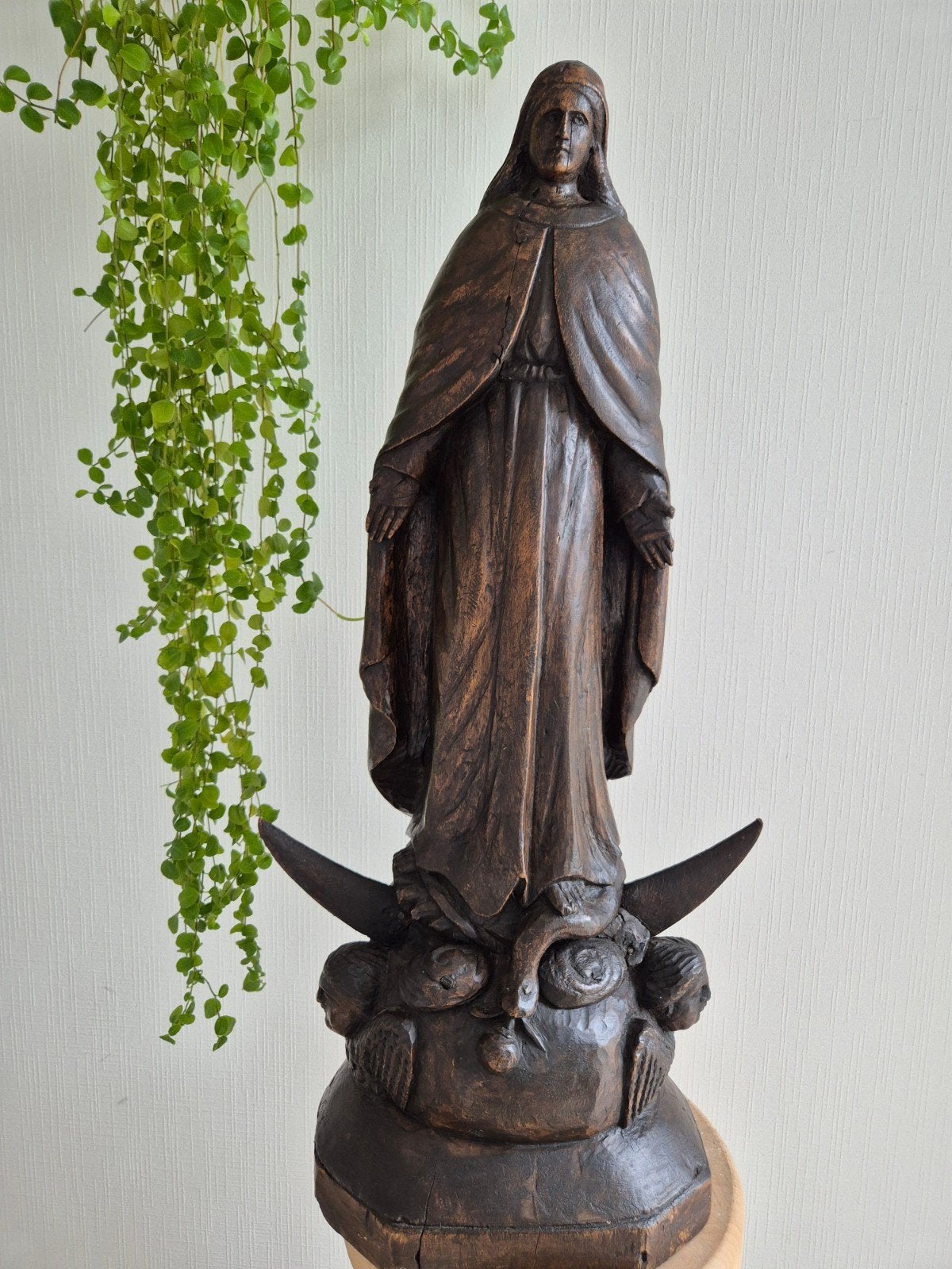Oud houten religieus beeld  69 cm., Ophalen of Verzenden