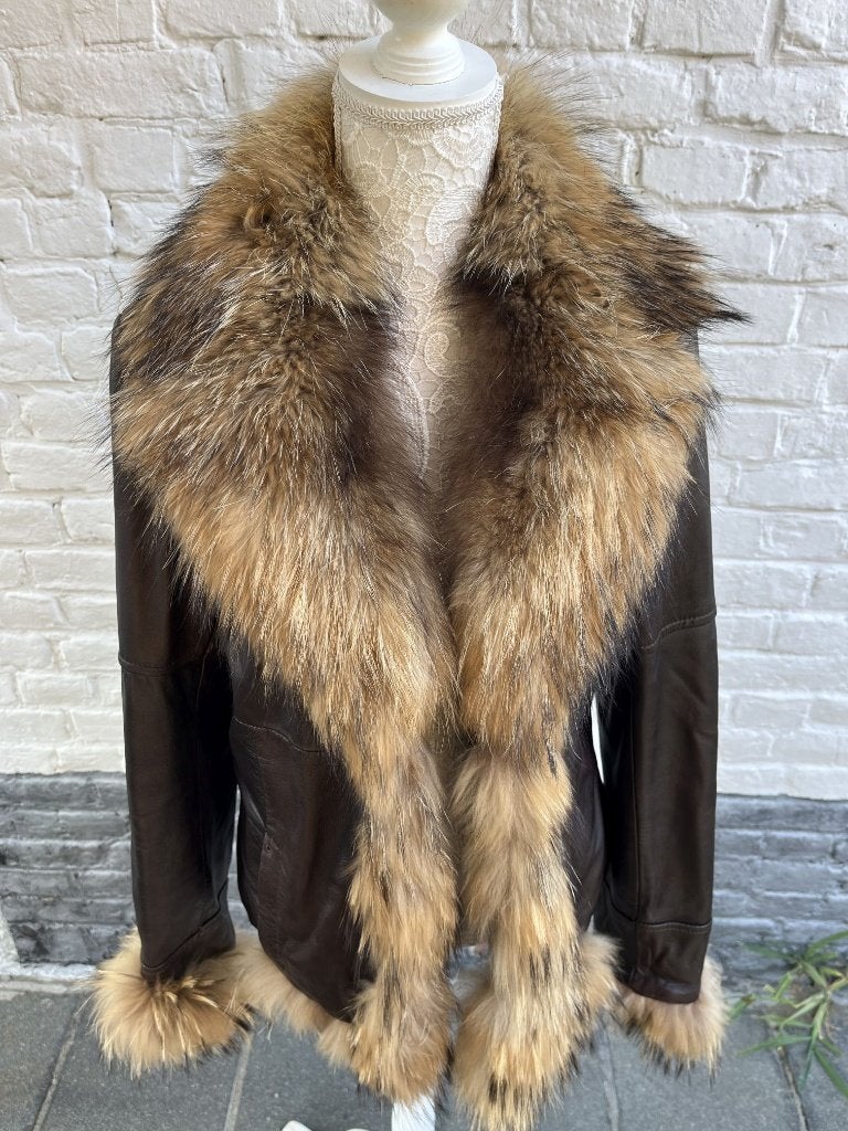Veste cuir/fourrure L, Envoi, Porté, Taille 42/44 (L), Multicolore