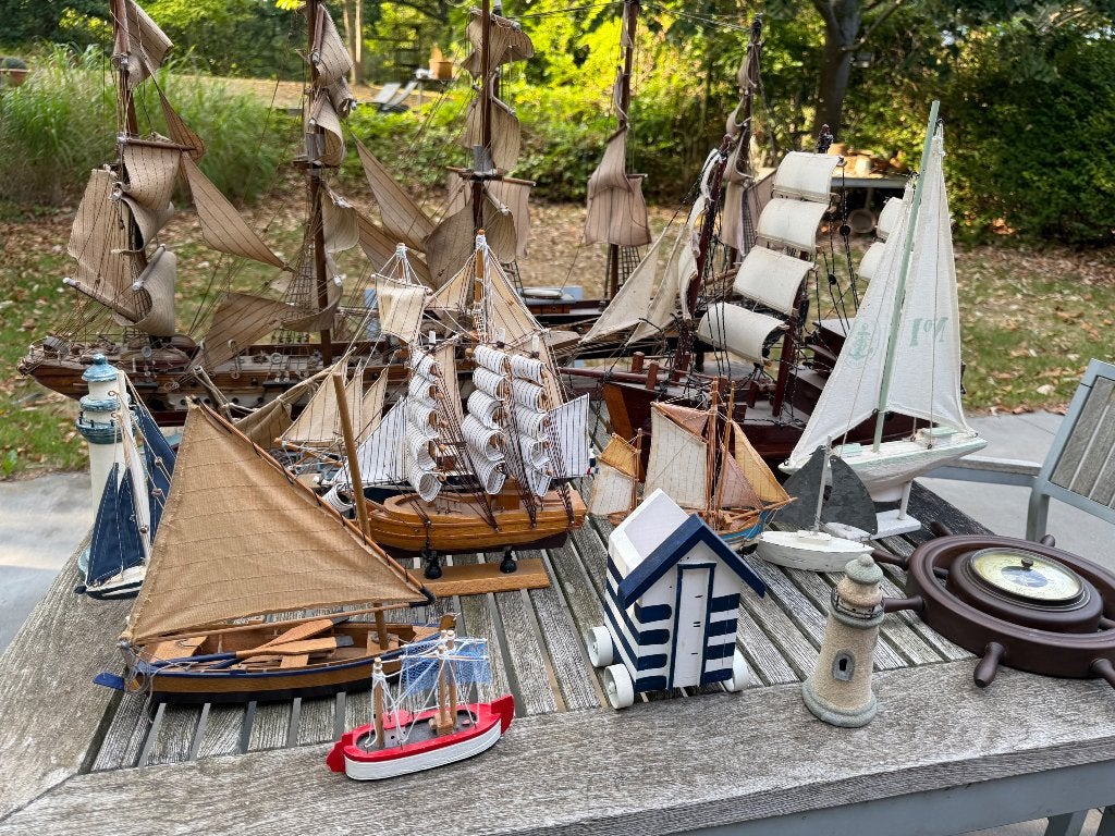 Verzameling Houten miniatuur bootjes + zee-attributen!, Ophalen, Zo goed als nieuw, Zeilboot, Overige typen