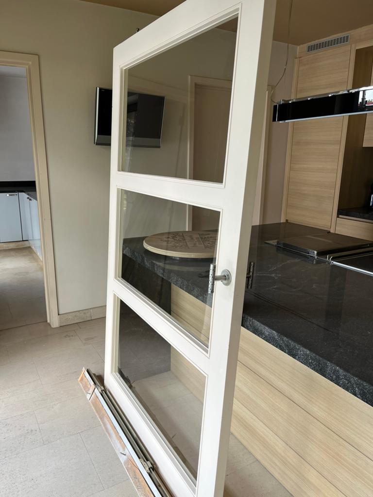 Glazen schuifdeur in houtconstructie met bijhorend profiel, Doe-het-zelf en Bouw, Raamkozijnen en Schuifdeuren, Ophalen, Gebruikt