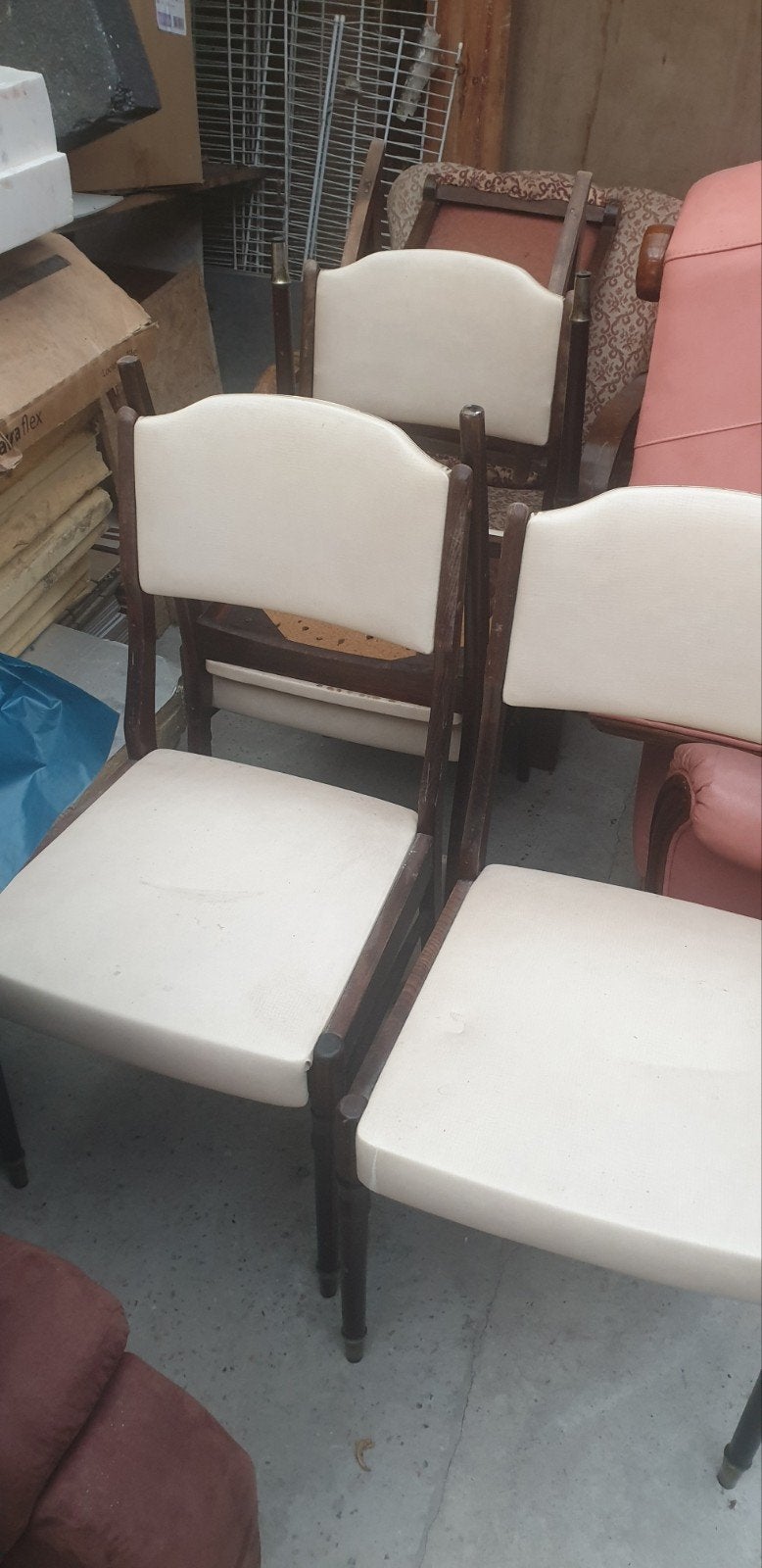 Table à rallonge laquée bordeaux + 4 chaises cuir blanc, Maison & Meubles, Enlèvement, Utilisé