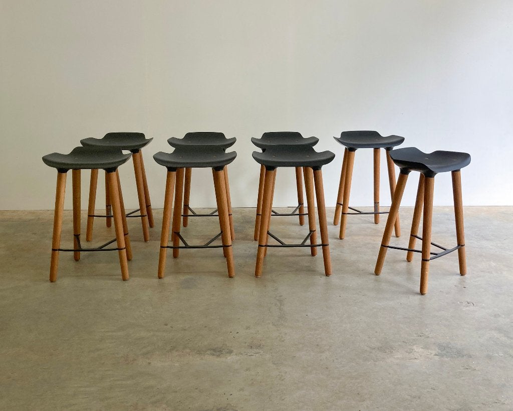 8x Tabouret de bar design Quinze & Milan Pilot, Avec repose-pieds, Enlèvement, Utilisé, Bois