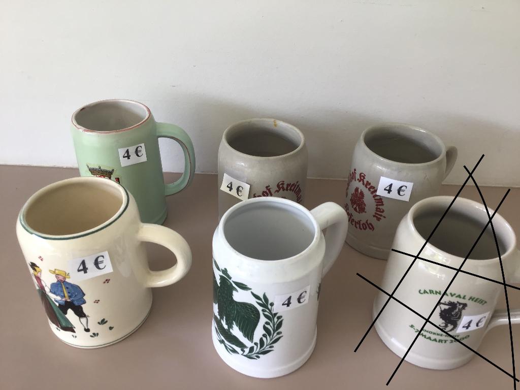 6 bierpotten aan slechts 4 euro per stuk, Antiek en Kunst, Ophalen of Verzenden