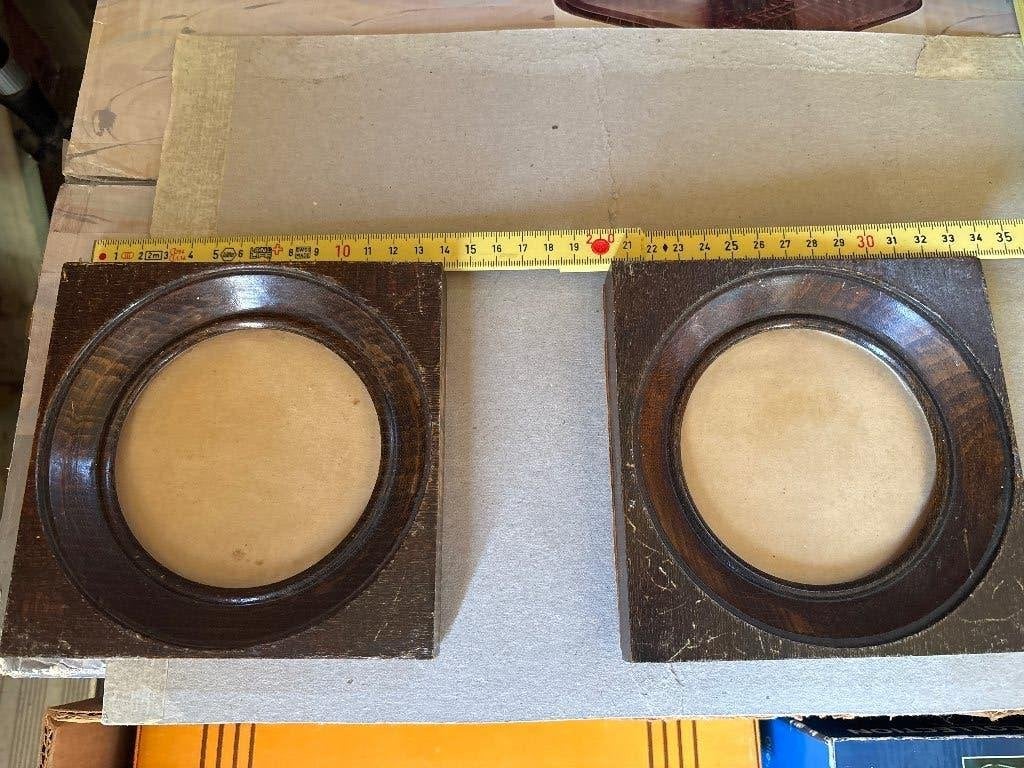 2 Houten kaders met ronde binnenkant (vintage), 14 cm, Bruin, Gebruikt, 14 cm