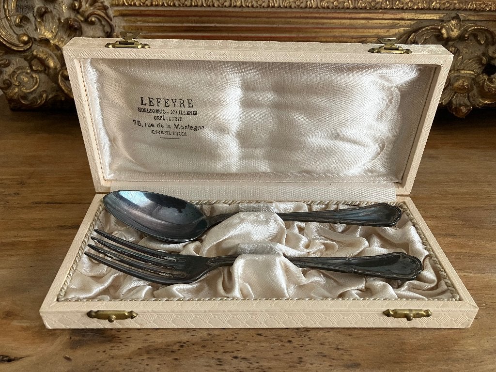 Verzilverde lepel en vork van Ercuis (1930-1950), Ophalen