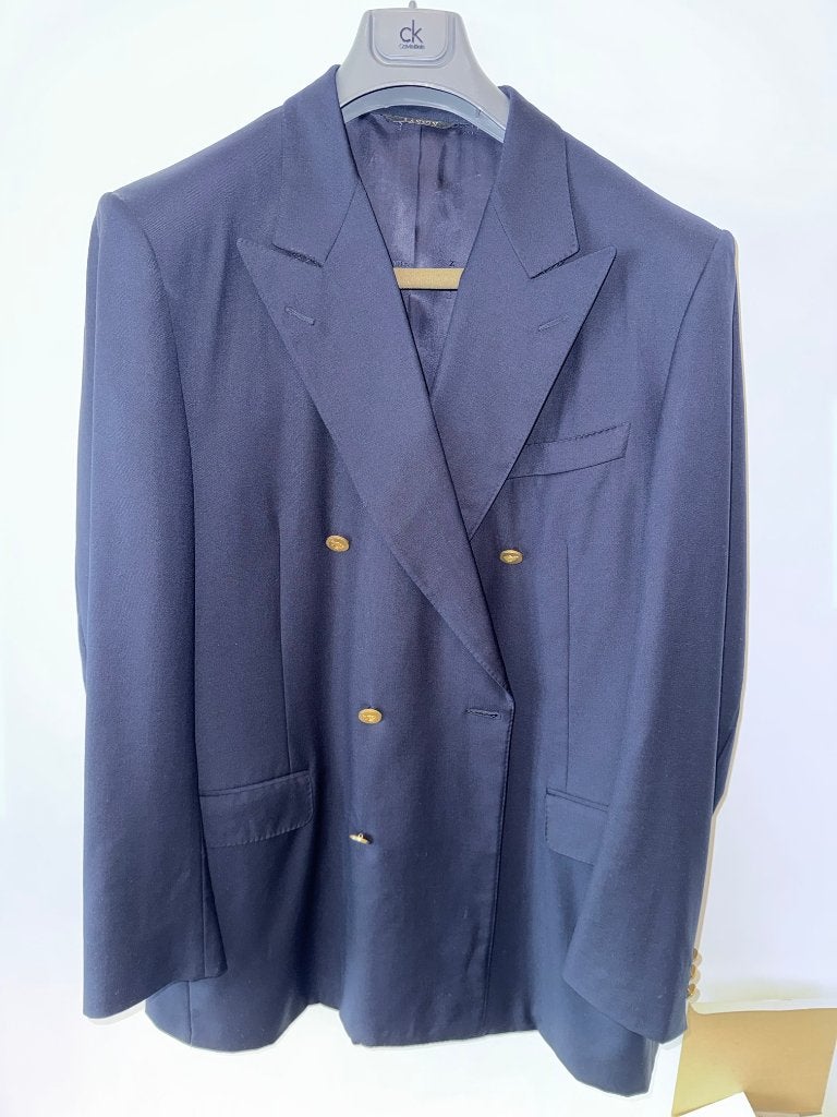 Blazer croisé Lanvin Classique bleu marine taille 54, Ophalen of Verzenden, Gedragen, Maat 52/54 (L), Blauw
